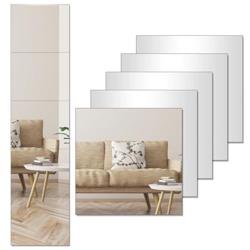 YTLSDHF 5 PCS Stick on Mirrors for Wardrobe Doors, 20x20cm Self Adhesive Mirror, Acrylic Mirror Tiles for Walls, Square Frameless Stick on Mirrors for Gym Bathroom Bedroom Hallway