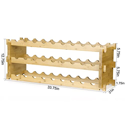 Finnhomy Wine Rack 27-Bottle 3-Tier Natural Bamboo Display Wine Storage Shelves Stackable Wine Bottle Holder #TOP5