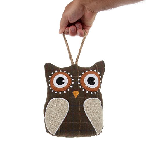 Lily’s Home Cute Decorative Owl Weighted Interior Door Stopper, Compact With Patchwork Fabric Design And Hanging Loop Attached, Brown #TOP5
