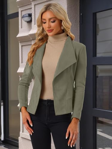 Image of Allegra K Women Faux Suede Jacket Lapel Draped Open Front Cardigan Casual Trendy Suede Blazer