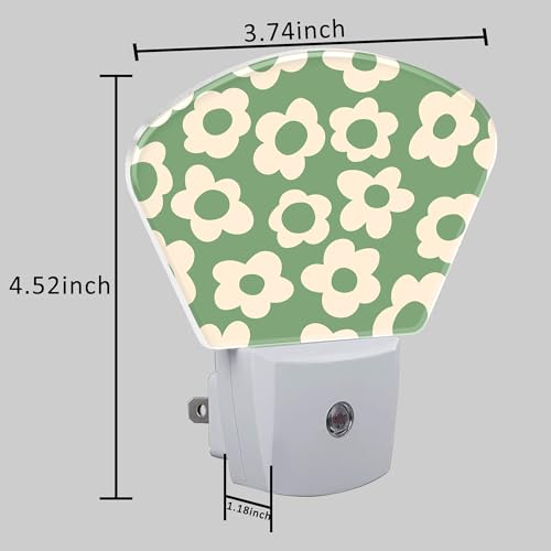 Image of Vintage Green Flowers Night Light, Groovy Flowers Nightlight Plug into Wall with Dusk to Dawn Sensor for Kid Girls Boys Women Men Bedroom, Hallway, Kitchen, Bathroom, Stairs Decor