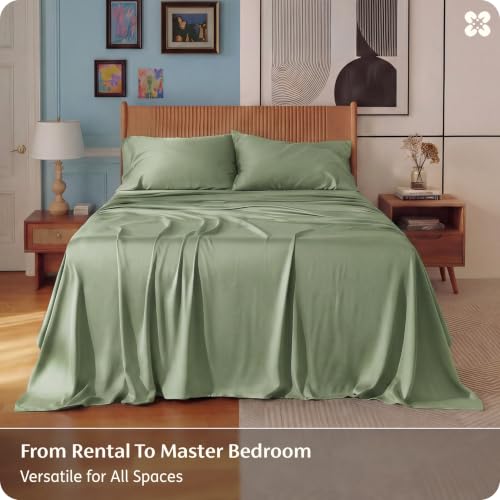 Image of Bedsure PureWoven 100% Rayon Derived from Bamboo, Queen Sheets, 4 Pieces