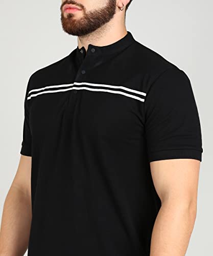 Image of Alan Jones Clothing Men's Cotton Regular Fit Mandarin Collar Solid Polo T-Shirt