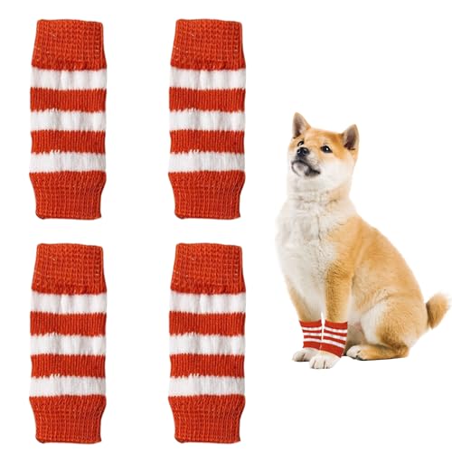 犬 レッグウォーマー 4個セット 猫 犬用 レッグカバー 犬 靴下 ソックス 滑り止め ペット レッグウォーマー レッグガード 関節プロテクター 防寒 けが予防 お散歩用 室内用 (オレンジ, M: 2-3.5KG)