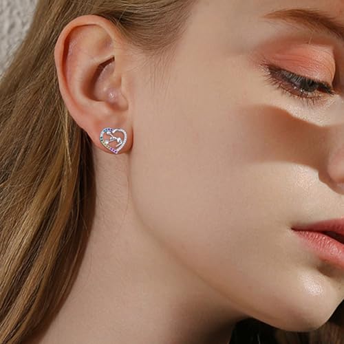 Cheerleader Earrings for Teens - Sterling Silver Colorful Cubic Zirconia Heart Cheerleading Earring for Women Hypoallergenic Lightweight Rainbow Sport Cheer Stud Dainty Gift for Daughter Granddaughter2