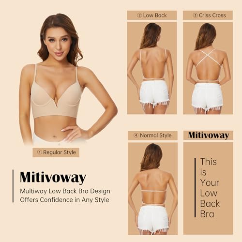 Low Back Bras-Seamless Deep-V Plunge Invisible Backless Bra-Lightly Lined Underwire Halter Multiway Low Cut Bra4