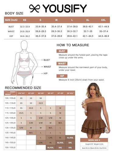 Image of Yousify Womens Sexy Strapless Tube Dress Summer Sleeveless Tiered Ruffle Club Party Mini Dresses with Built-in Shorts