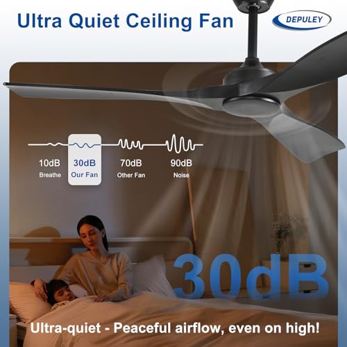 Image of Depuley Ceiling Fan Without Light: 52 Inch 3 Blade Outdoor Fans for Patios - Black Ceiling Fan No Light Indoor Remote Control Ultra Quiet DC Motor Reversible 6 Speed Timer