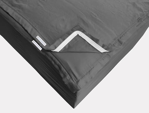 Cotton Zip On Fitted Sheet Queen - 2 Zip Sheets & 1 Fitted Sheet - Upto 16 Inch Deep Pocket Queen Size Zipper Fitted Sheets - Soft & Luxury 600 TC 100% Cotton - Dark Grey