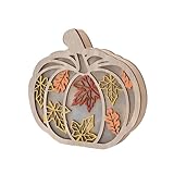 秋の収穫祭 木製 カボチャ テーブル サイン リーフ 切り抜き LEDライト 装飾 ホームアクセント 季節のディスプレイ用 木製リーフ切り抜き パンプキンオーナメント