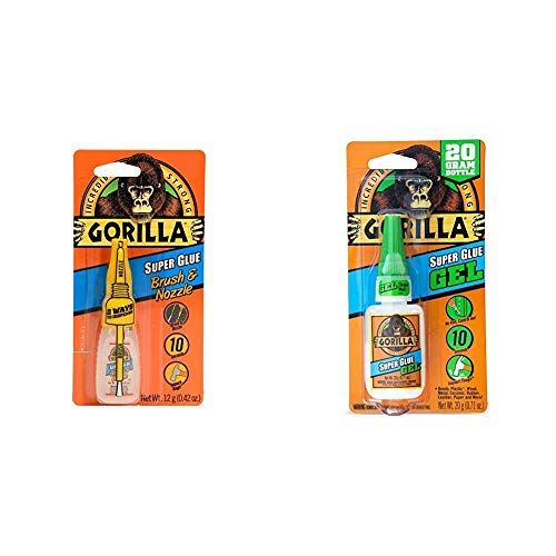 Gorilla Super Glue with Brush & Nozzle Applicator, 12 Gram, Clear, (Pack of 1) & 7700104 Super Glue Gel, 1-Pack