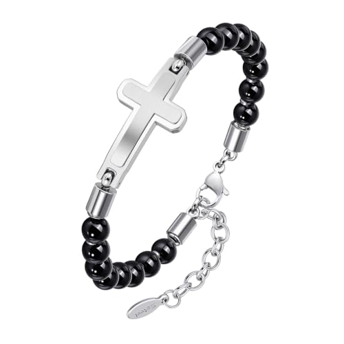 Cross Beaded Bracelet for Men-Christian Bracelets with Cross,Black Onyx - image 8