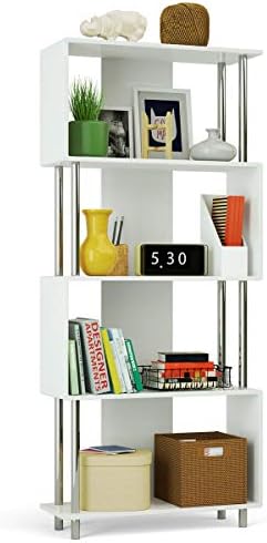Giantex 4 Shelf Bookcase Modern Display Shelf Organizer Snaking Bookshelf Industrial Style Storage Display Unit Bookshelf 72.5 Inch Height (White)