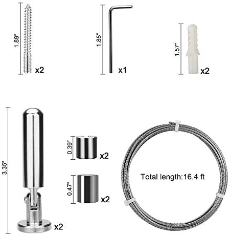 OOTSR Curtain Tension Wire Net Curtain Tieback Rod Set Photo Picture Hanging Wire Wall Mount Childrens Art Projects Display Curtain Wire Stainless Steel Clothesline Wire (5 Meter)