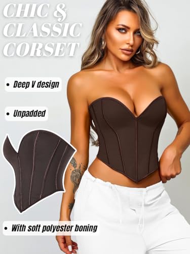 Image of ChiaoLezhee Heart Corset Top For Women, Sexy Concert Outfits Going Out, Strapless Crop Top, Overbust Bustier