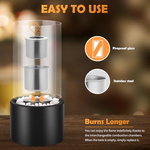 Gerbala Bioethanol Tischkamin, Tischfeuer für Indoor & Outdoor mit 2 Brennkammern, Kamin mit Deko Steinenmit, Balkon Wohnung Deko, Erstellen Romantische Ambiente