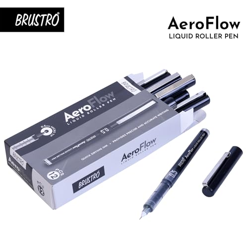 Image of BRUSTRO AeroFlow Liquid Ink Rollerball Pens 0.5 Micro Tip Pack of 12 (Classic Black Ink)