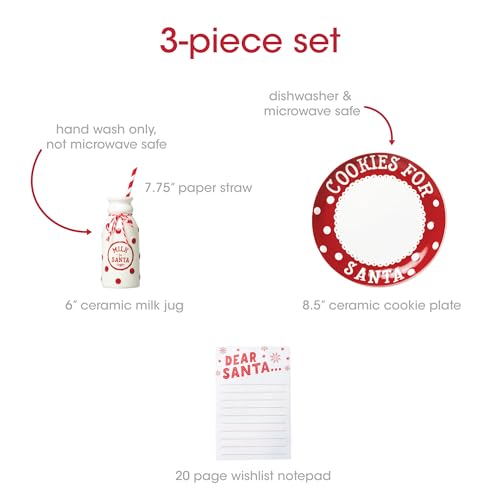 Image of Pearhead Cookies for Santa Plate, Milk Jug and Notepad Set, 3 Piece Set