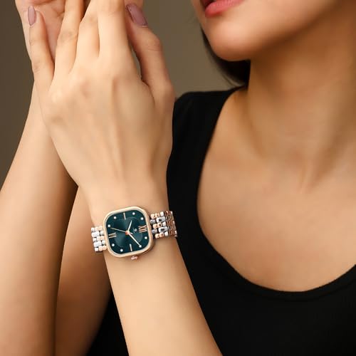 Image of Carlton London Chelsea Women Stainless Steel Analog Watch | Silver Waterproof Watches for Women Girls Ladies | Luxury Square Watch | Fashionable Trendy Quartz Movement Wrist Watch