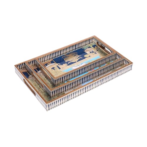 Image of Rectangular Wooden MDF Serving Trays Set of 3 (16x10, 14x8, 12x6 Inches) - Enamelled Finish with Easy-Grip Handles, Perfect for Dining, Tea, Snacks & Home Decor (Swan Tray)