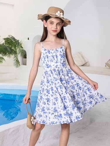 Milumia Girl's Floral Print Cami Dress Ruffle Hem Flared Short Spaghetti Strap Dresses2