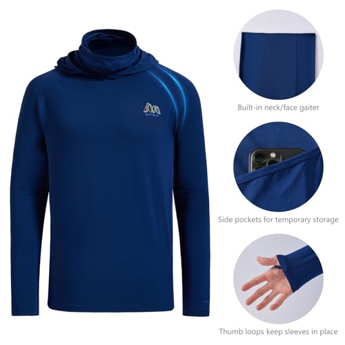 Men’s UPF 50+ Hoodie Shirt with Mask Long Sleeve Permanent UV Sun Protection Neck Gaiter Performance T for Outdoor4