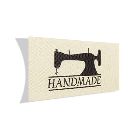 Wunderlabel Handmade with Symbol Cotton Label Crafting Craft Art Fashion Woven Ribbon Ribbons Tag Clothing Sewing Sew on Clothes Garment Fabric Material Embroidered Tags, Black on Cream, 100 Labels