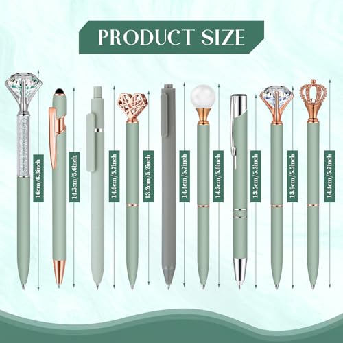Image of Janmini 9 Pcs Ballpoint Pen Set Metal Crystal Diamond Glitter Pens for Diary Black Ink Pretty Cute Things Fancy Stationery Gifts for Women Girls Birthday