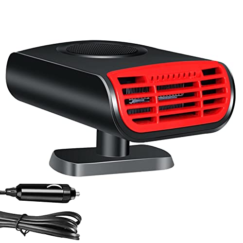 Chauffage de Voiture Portatif, 12V 150W 2 en 1 Ventilateur de Chauffage avec Fonction de Chauffage et de Climatisation, Désembuage du Dégivreur Branchez l'allume-Cigare Base Rotative à 180 Degrés Cover
