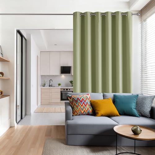 Image of RYB HOME Blackout Thermal Insulated Curtains, Portable Curtain for Sliding Glass Door /Storage /Space Room Divider, Large Window Treatment Room Divider Panel, W80 x L84, Green, 1 Panel