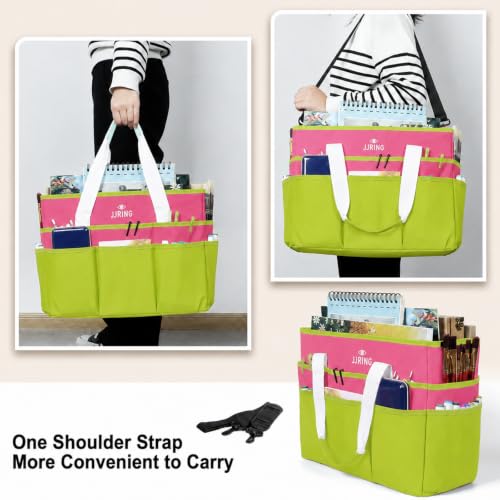 Image of JJRING Craft Organizer Tote Bag Large Art Storage Caddy Bright Green&Red