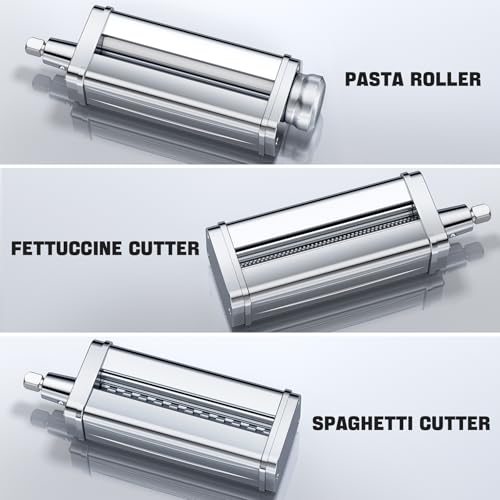 Image of Pasta Maker Attachments Set for all KitchenAid Stand Mixer, including Pasta Sheet Roller, Spaghetti Cutter, Fettuccine Cutter, KSMPRA 3-Piece Pasta Roller & Cutter Set