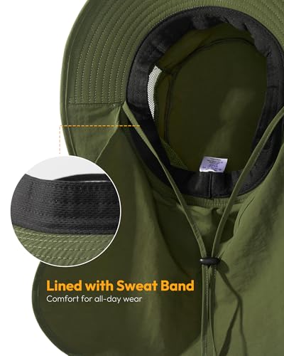 Image of Sun Hats for Men Wide Brim Bucket Hat with Neck Flap for Fishing & Hiking Mens Sun Hat for UV Protection