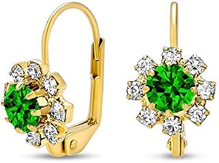 Delicate Floral Crystal 18K Gold Plated Brass Lever back Drop Flower Earrings For Women Teen More Birth Month Colors
