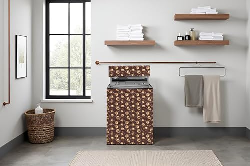 Image of Stylista Washing Machine Cover Compatible for Godrej 7.5 KG Fully-Automatic Top Loading WTEONALLUREEC7.5ROGRCAN, Floral Pattern Coffee Brown