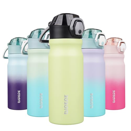 BJPKPK 18 oz Water Bottle with Straw & Handle, Insulated Stainless Flask