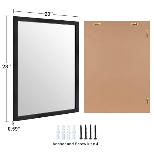 Image of Rectangular Wall Mirror 28x20 Inch Bathroom Mirror for Over Sink, Black