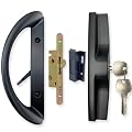 ALLYWASAI Patio Sliding Door Handle Set with Mortise Lock, Key Cylinder and Keeper, Replacement Handle Lock Set Fits Door Thickness from 1-1/2" to 1-3/4", 3-15/16" Screw Hole Spacing, Keyed, Black