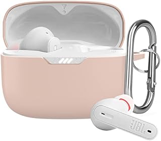 Etui do JBL Tune 230 NC TWS, przednia dioda LED widoczna, miękkie, antypoślizgowe, odporne na uderzenia, w pełni ochronne etui T230NC z karabińczykiem - różowe