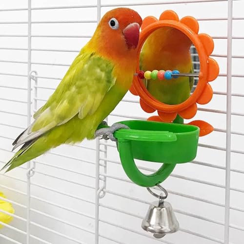 YUGSHNKFC Jouet interactif pour Oiseaux en Miroir de tournesols avec Bol d ' Alimentation et mangeoire de Bain pour perchoir, Station de Jeu, pour Oiseaux de Compagnie, Petit Oiseau, Plateau de – vue 4