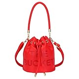 JQAliMOVV Mini Leather Bucket Bags for Women Drawstring Bucket Purse Crossbody Handbags Hobo Bag (Red)