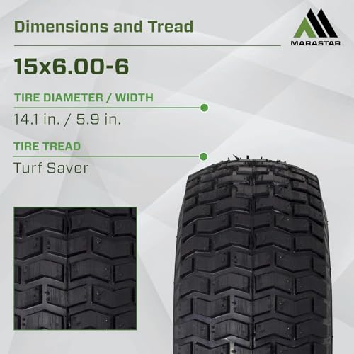 MARASTAR 21446-2PK 15x6.00-6 Tire and Wheel Assembly, Pneumatic Replacement Lawn Mower Front Tires Compatible with Craftsman Riding Lawn Mowers, 2 Pack, Easy Install Assembly