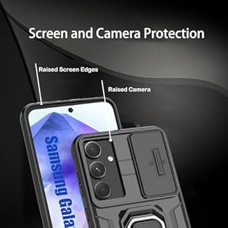 for Samsung A55 Case,Samsung Galaxy A55 Case with [Sliding Camera Cover][360° Rotate Ring Kickstand] Heavy Duty Protective Shockproof Phone Case for Samsung A55 Cover,Black