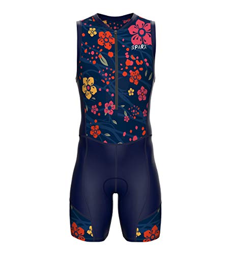 Sparx Men`s Triathlon Suit Trisuit Race Skinsuit Cycling Speed Suit Italian Fabric Swimskin (Navy Floral, Small) - Thumbnail 2