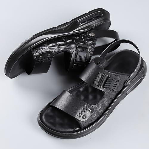 Men's Printed Leather Flat Sandals With Adjust Back Strap Casual Comfortable Open Round Toe Soft Thick Cushion Slides Summer Casual Anti-slip Beach Water Shoes4