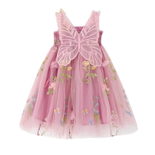 Image of Miipat Baby Girls Tulle Dress Sleeveless Floral Butterfly Tutu Dress Toddler Girls Birthday Party Princess Dresses