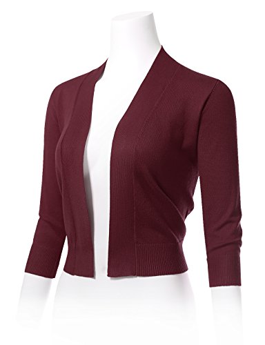 Image of Allsense Women's 3 /4 Sleeve Cropped Shrug Cardigan | Classic Bolero, Open-Front, Lightweight Soft Fine Knit Cover Up