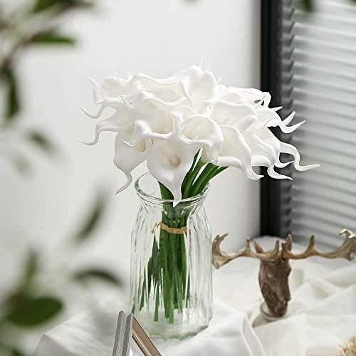 Ipopu 24Pcs White Calla Lily Artificial Flowers Real Touch Calla Lilies Flowers White Fake Calla Lily For Wedding Bouquet Party Decorations Baby Shower Centerpieces Bridal Bouquet Decor (White) #TOP3