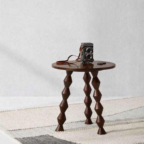 Image of Decor Corner Table Coffee Table Side Table, Round Solid Wood End Table Coffee Table Flower Stand Sofa Side for Living Room Balcony (Walnut)