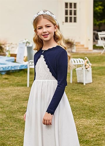 Image of Arshiner Girls Open Front Bolero Shrug Kids Long Sleeve Cropped Elegant Cardigan Knit Sweater